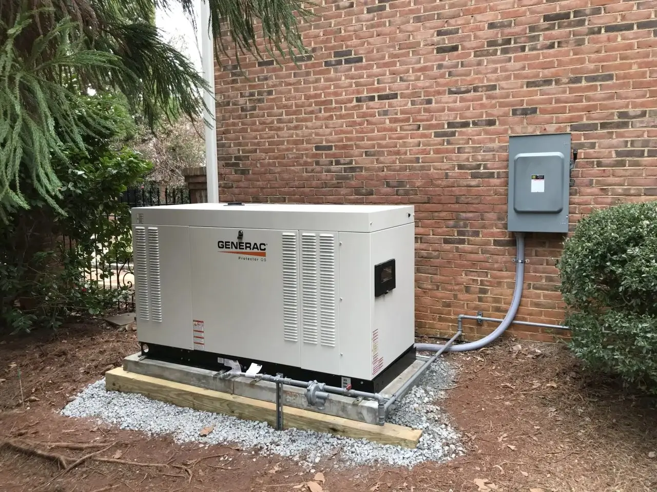 A generator is connected to the home 's electrical system.